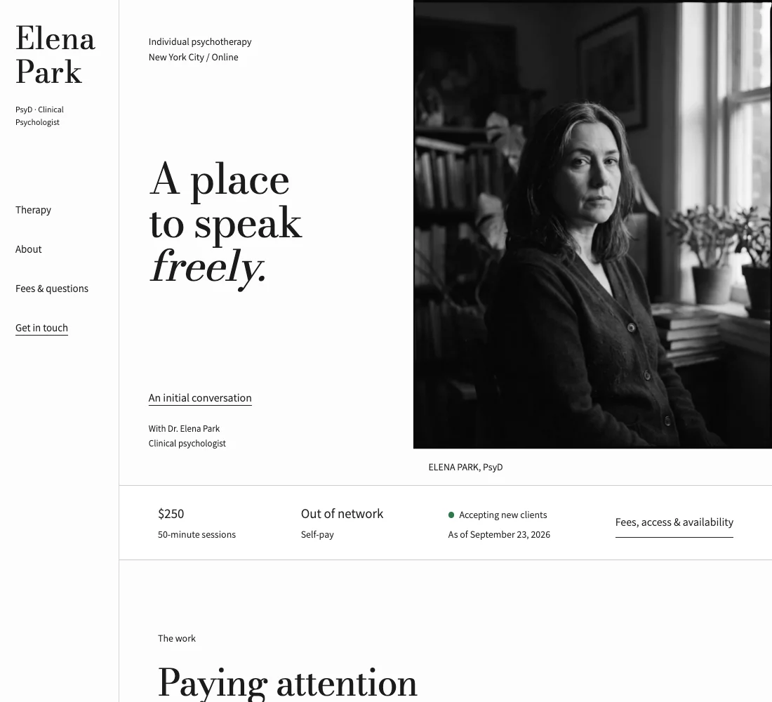 Elena Park website design